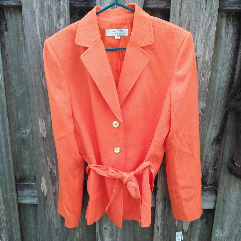 Tahari orange belted jacket 14 NWT arthur s levine